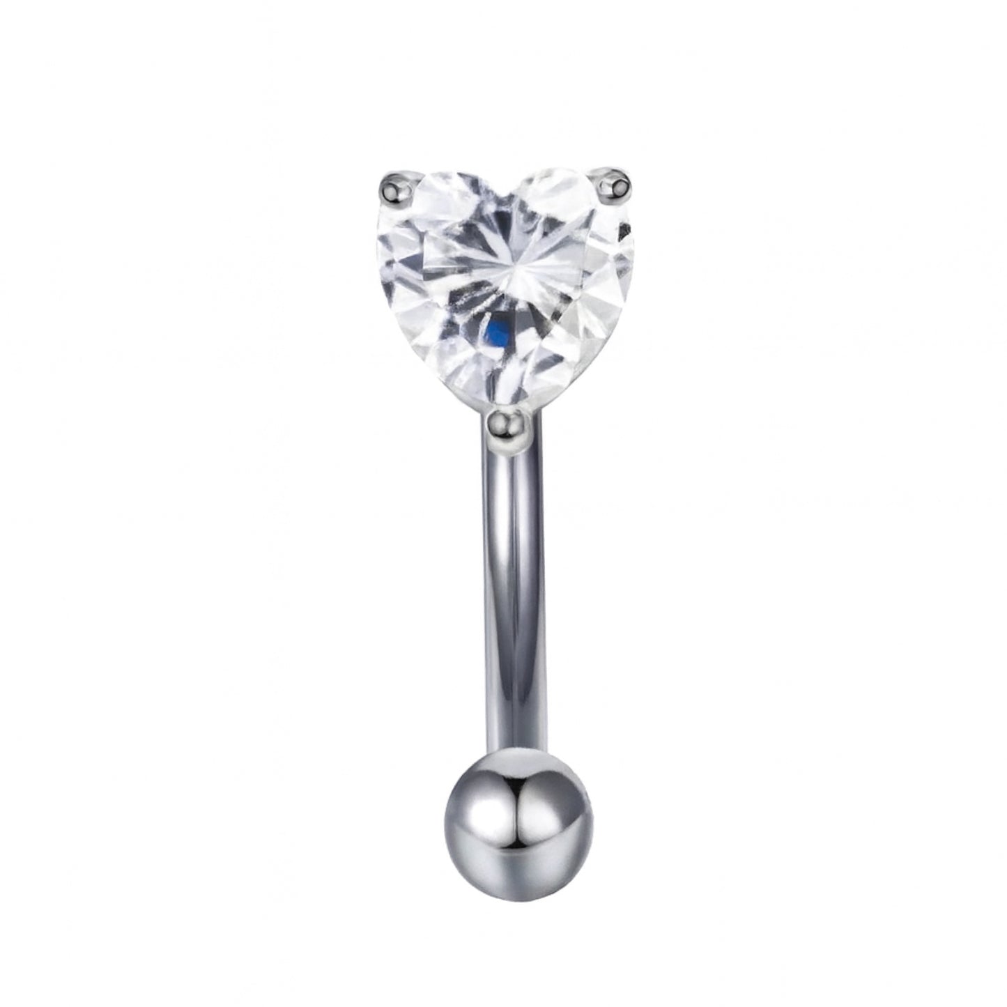Clear Heart CZ Curved Barbell – 16G  6mm Cubic Zirconia Stainless Steel