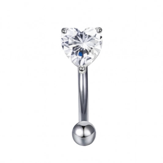 Clear Heart CZ Curved Barbell – 16G  6mm Cubic Zirconia Stainless Steel