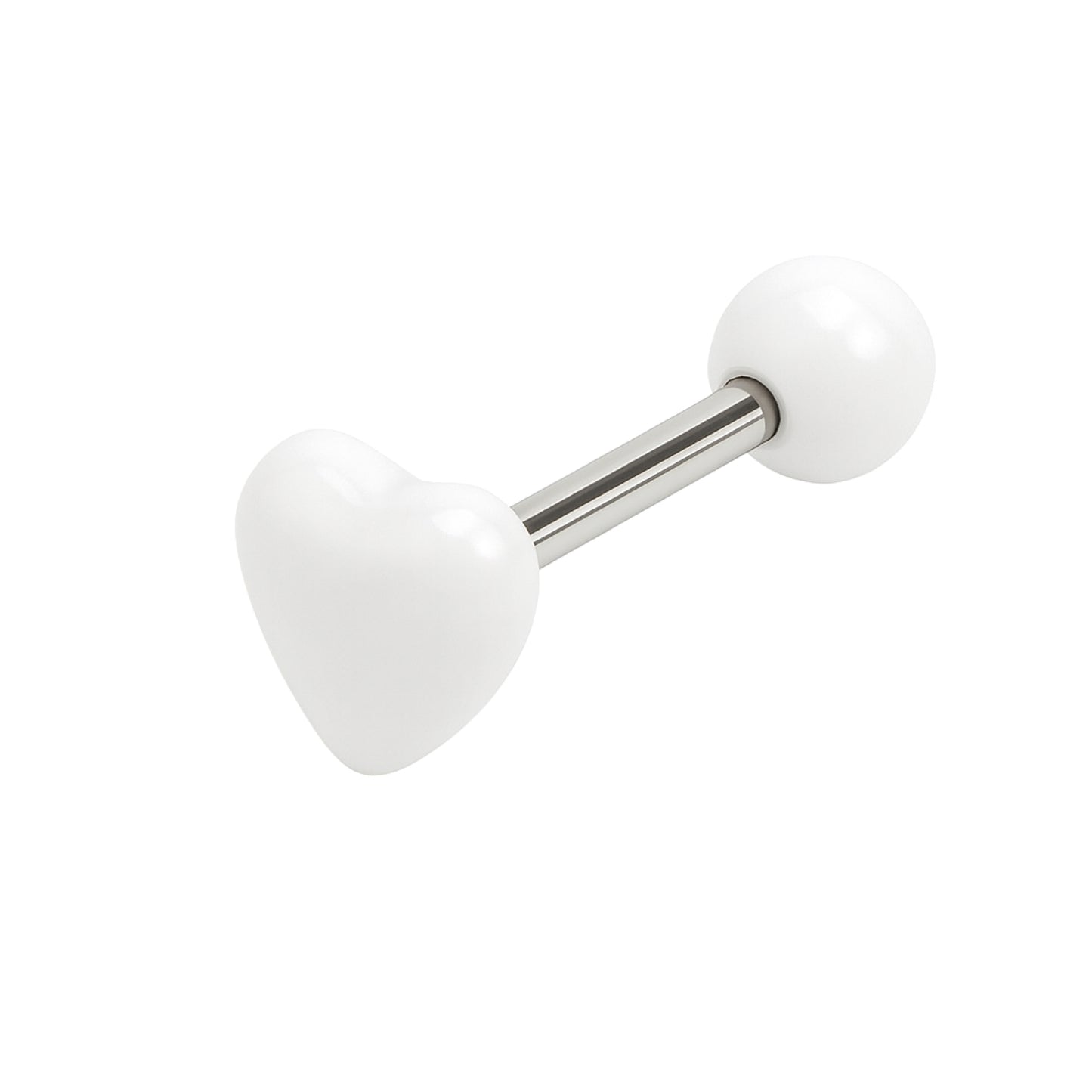 14G White Heart Tongue Barbell Piercing | Stainless Steel Hypoallergenic