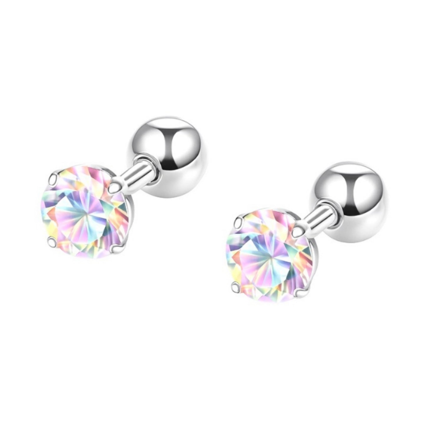 Stainless Steel Iridescent CZ Barbell Earrings – 16G 6mm