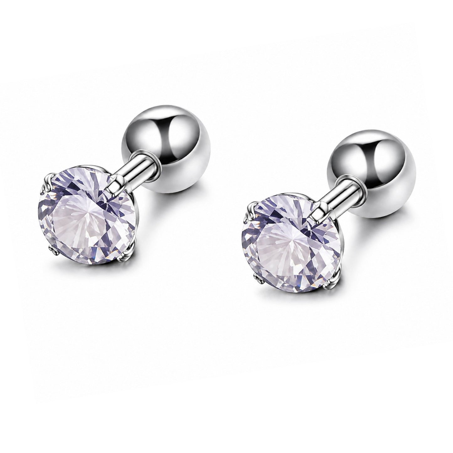 16G Light Purple CZ Barbell Earrings – 6mm Stainless Steel Studs