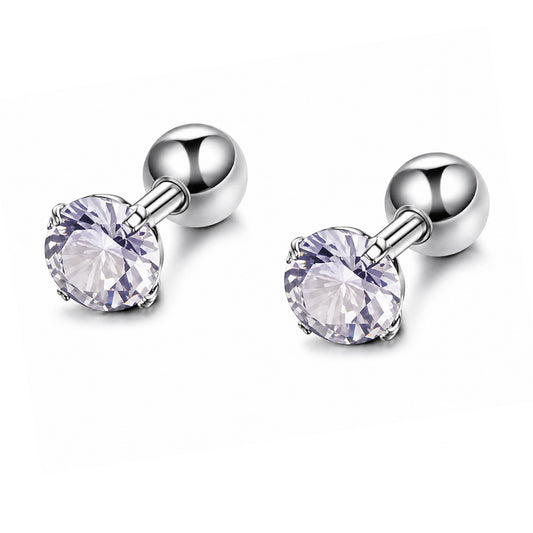 16G Light Purple CZ Barbell Earrings – 6mm Stainless Steel Studs