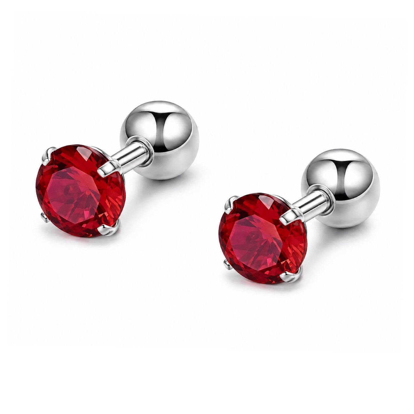 16G Red CZ Barbell Earrings 6mm