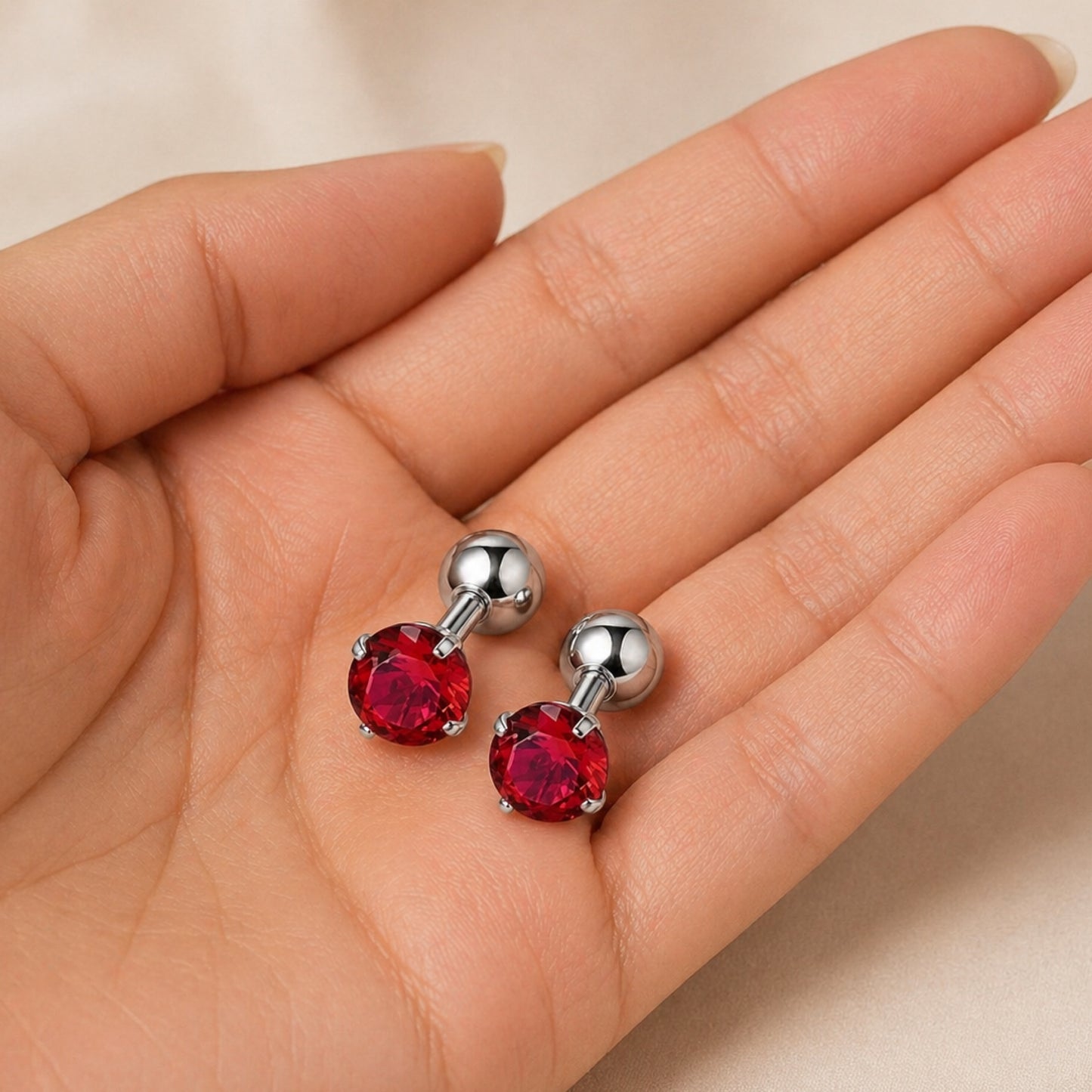 16G Red CZ Barbell Earrings 6mm