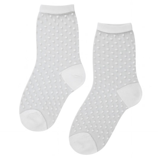 White Polka Dot Sheer Mesh Transparent Nylon Ankle Socks | Kawaii Dressy Retro