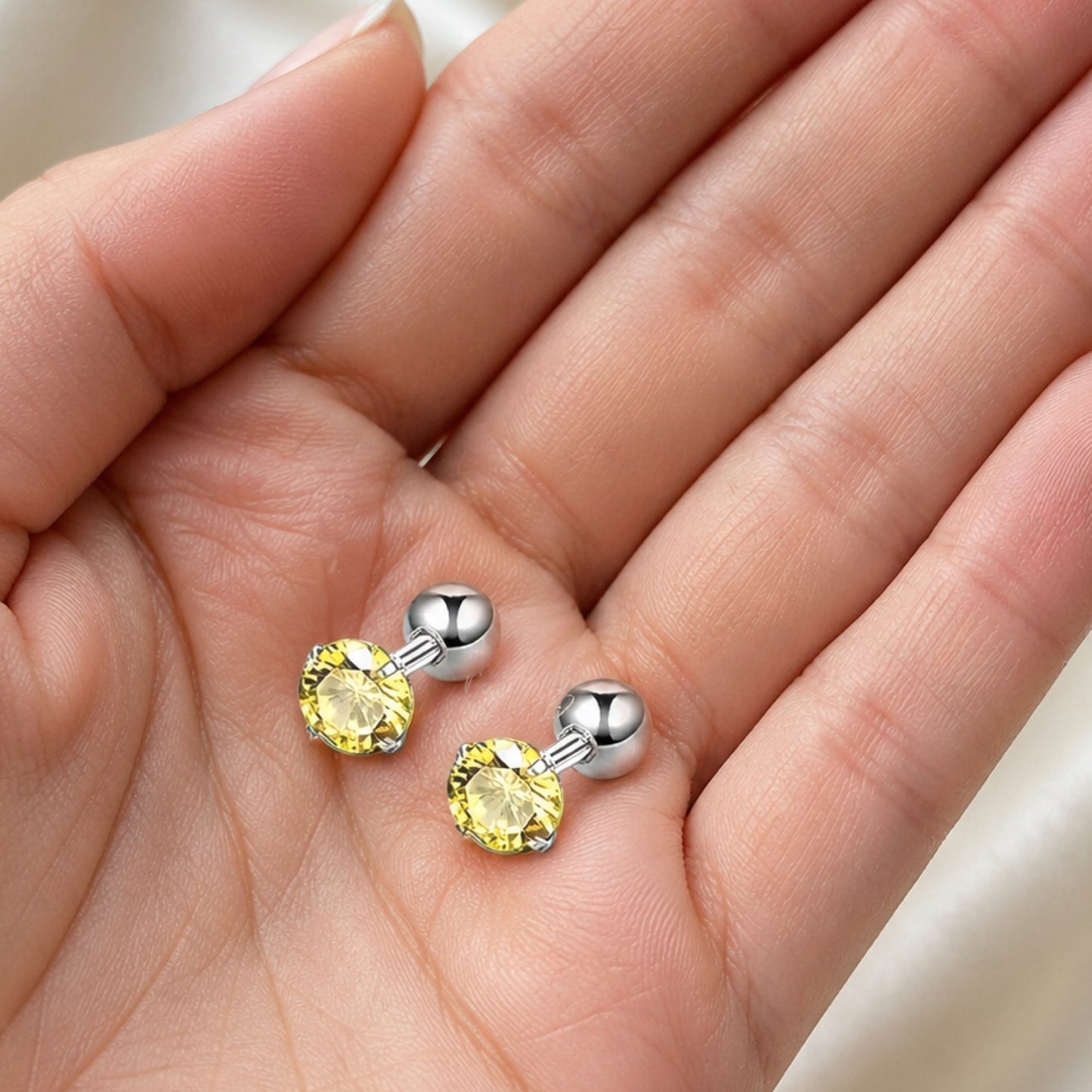 16G 6mm Yellow CZ Barbell Stud Earrings