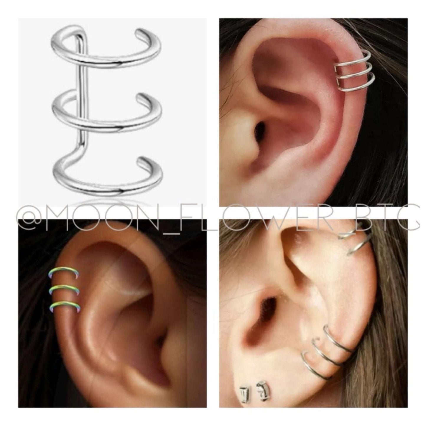 Stainless Steel Triple Hoop Clip On Earrings – Faux Cartilage Cuff, Nose & Lip Ring Non Pierced Jewelry