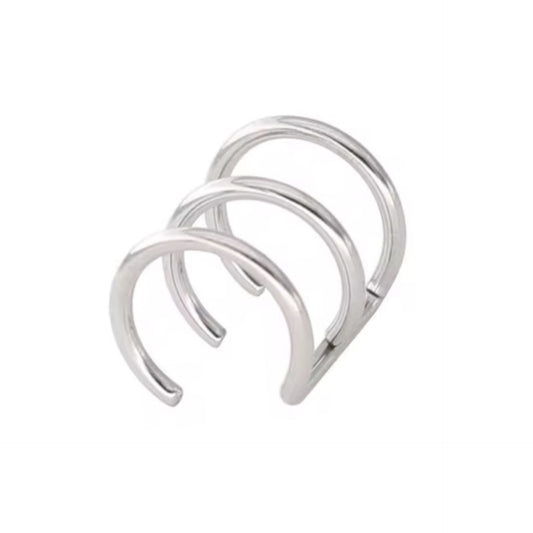 Stainless Steel Triple Hoop Clip On Earrings – Faux Cartilage Cuff, Nose & Lip Ring Non Pierced Jewelry