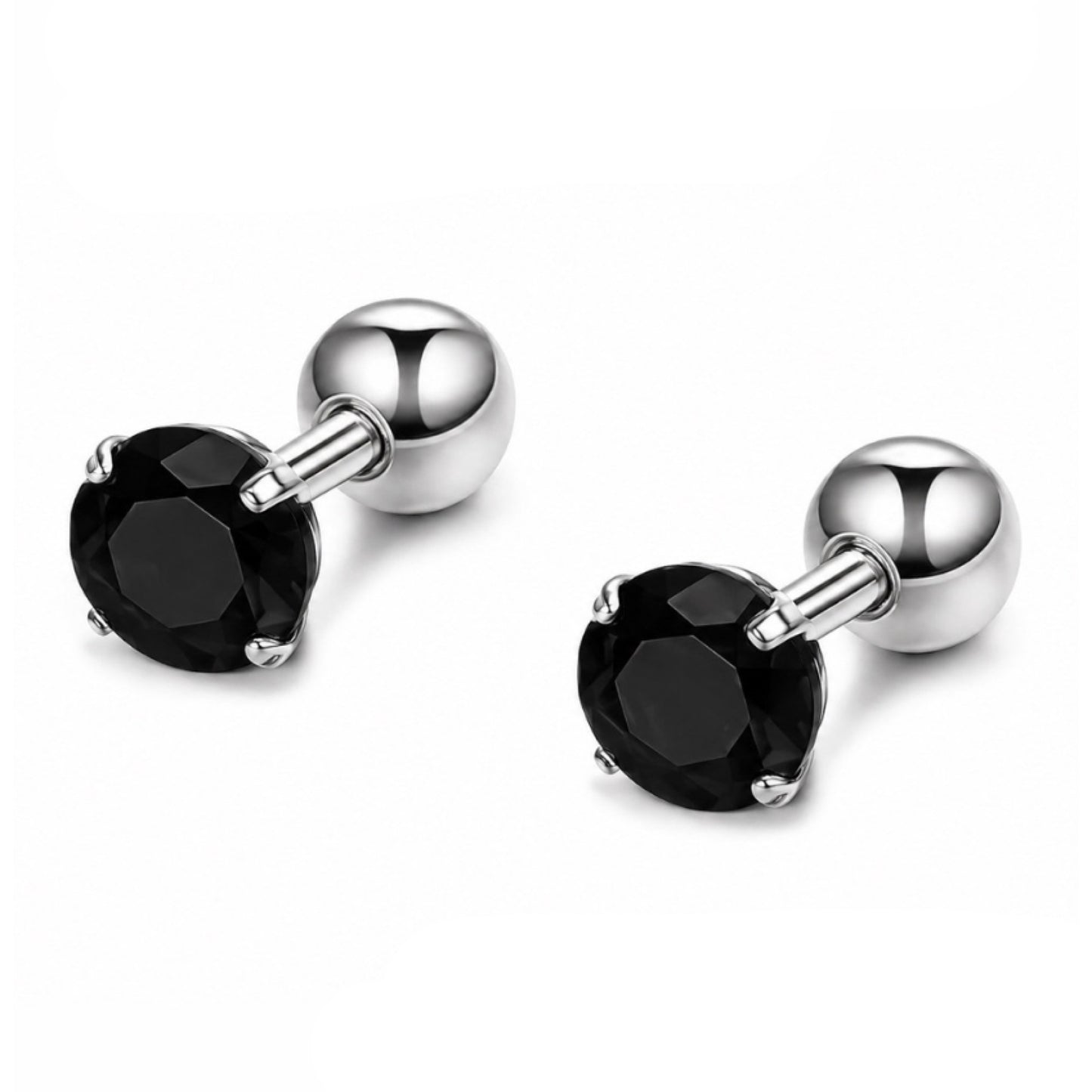 Black CZ Stud Earrings 16G 6mm