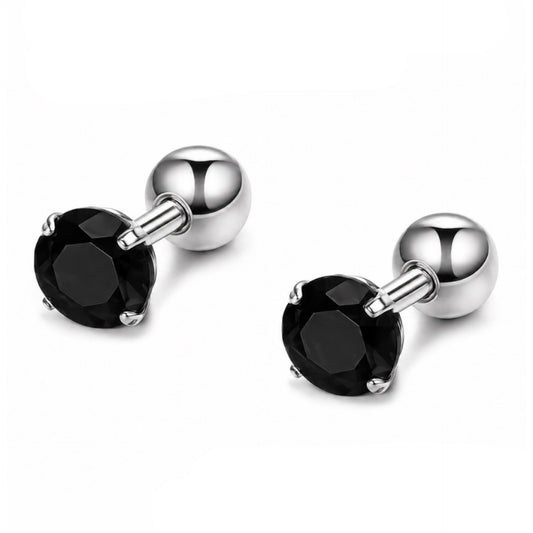 Black CZ Stud Earrings 16G 6mm