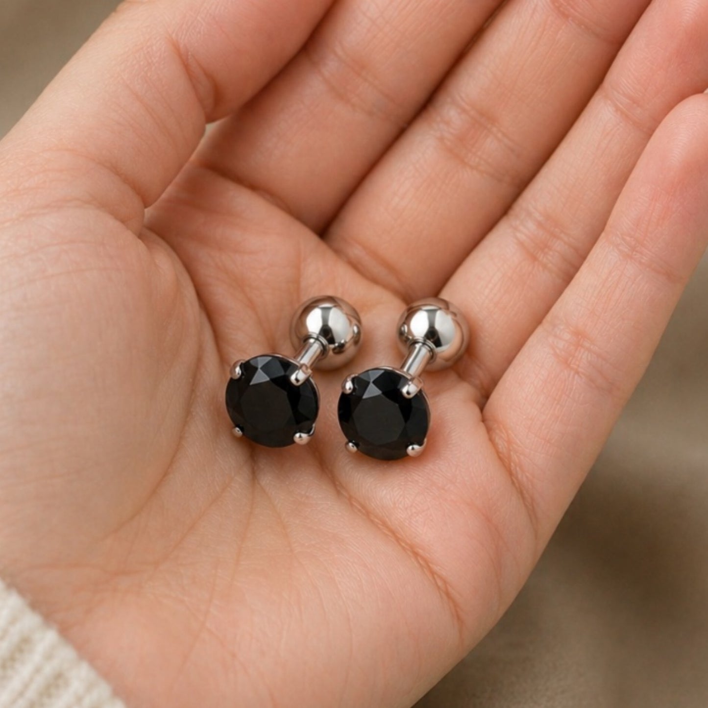 Black CZ Stud Earrings 16G 6mm