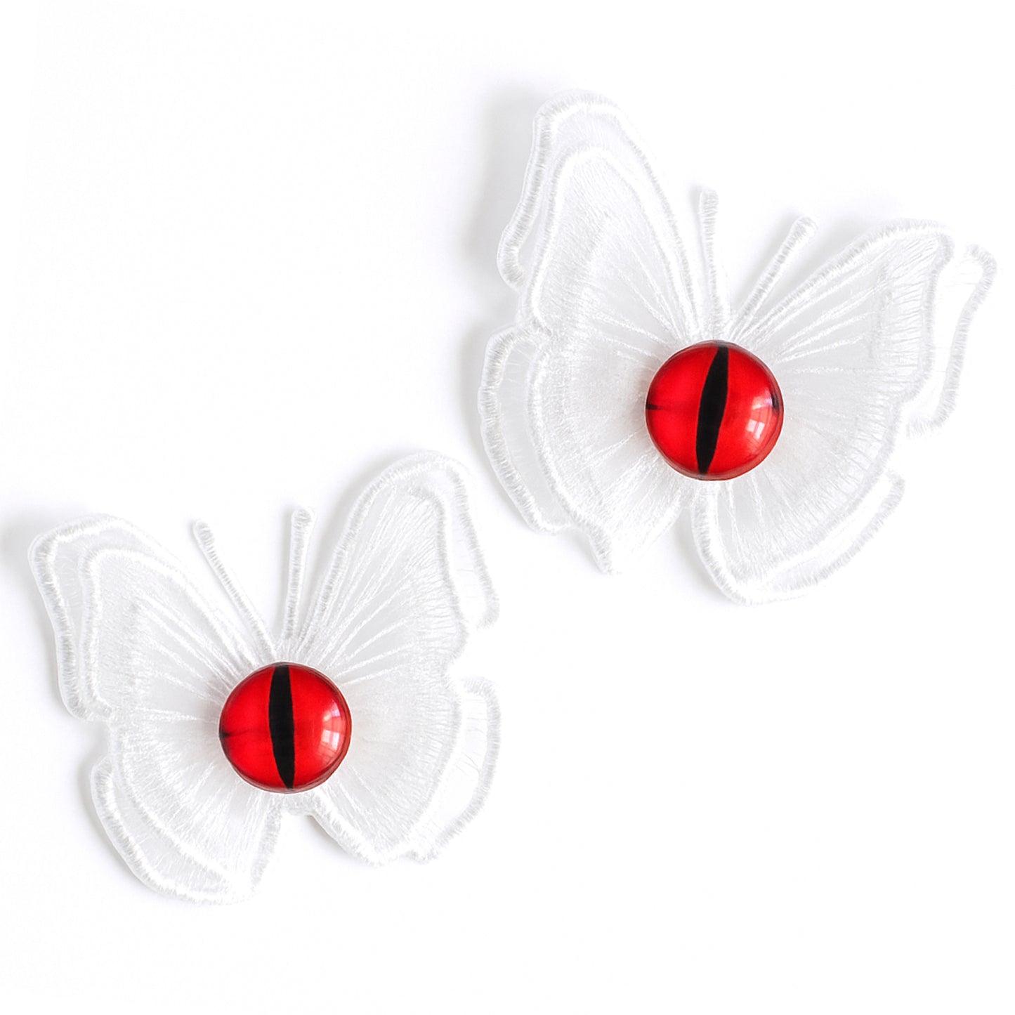 Goth Punk Butterfly Hair Clip White Lace with Eyeball Accent