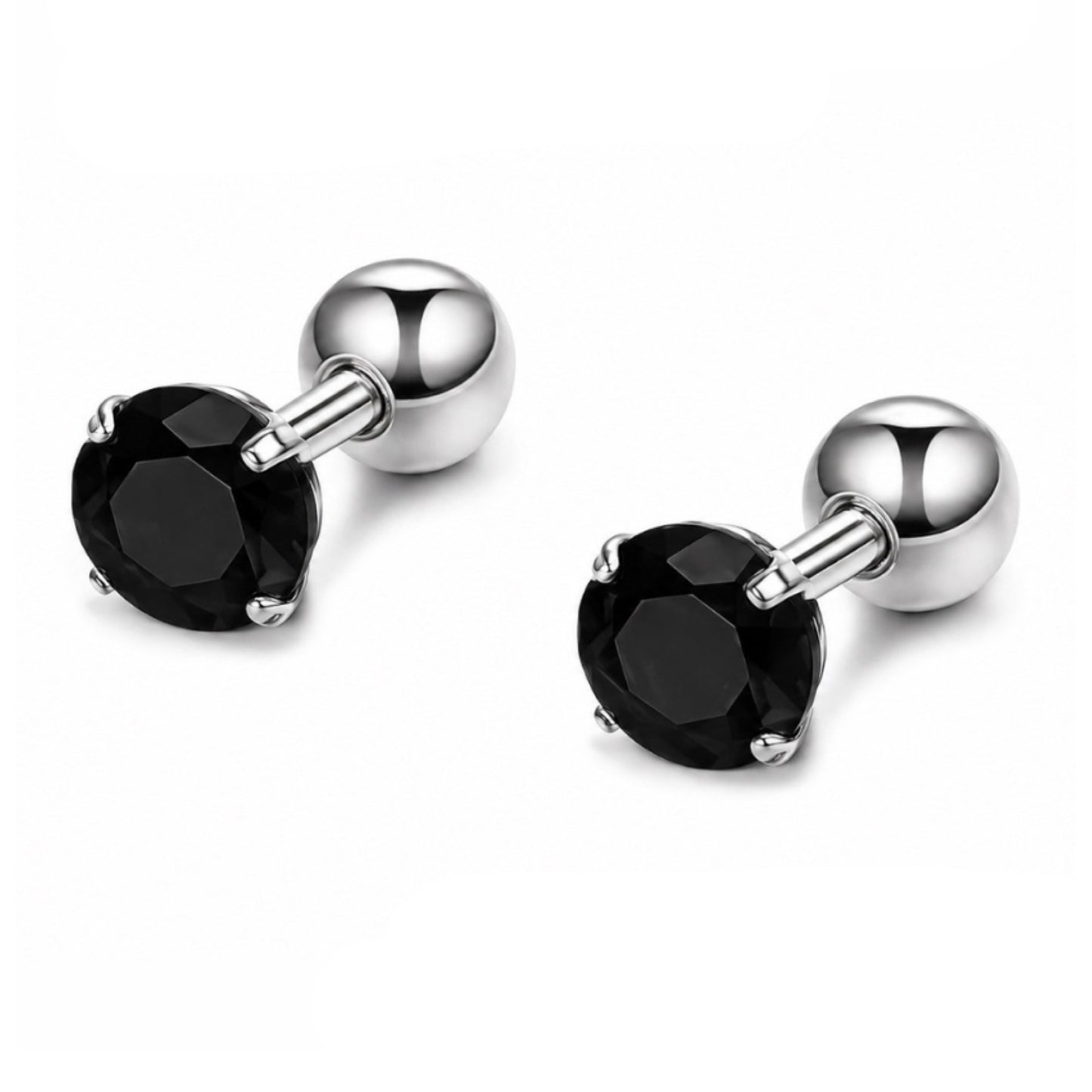 Black CZ Stud Earrings 16G 6mm