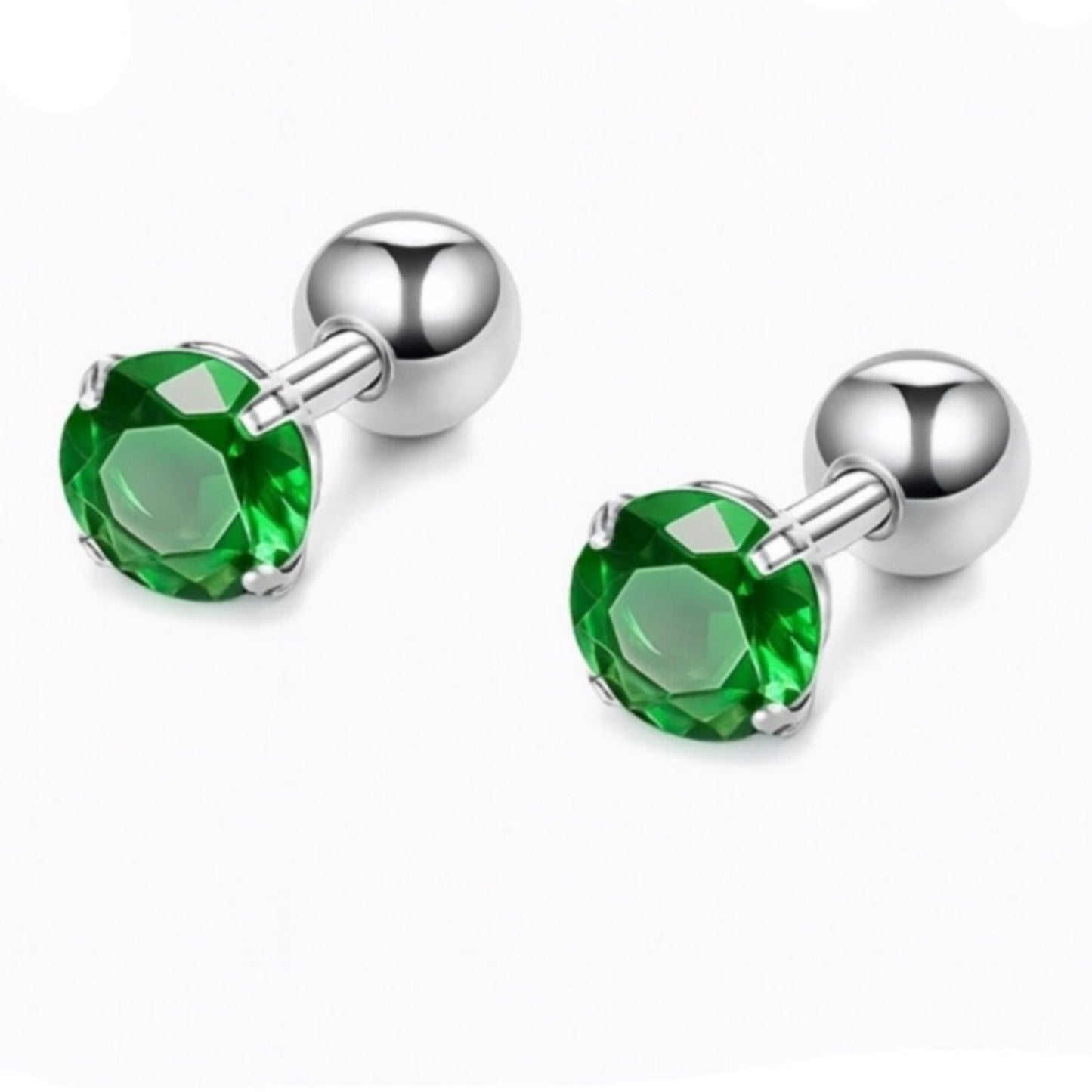 Emerald Green CZ Barbell Stud Earrings – 16G 6mm