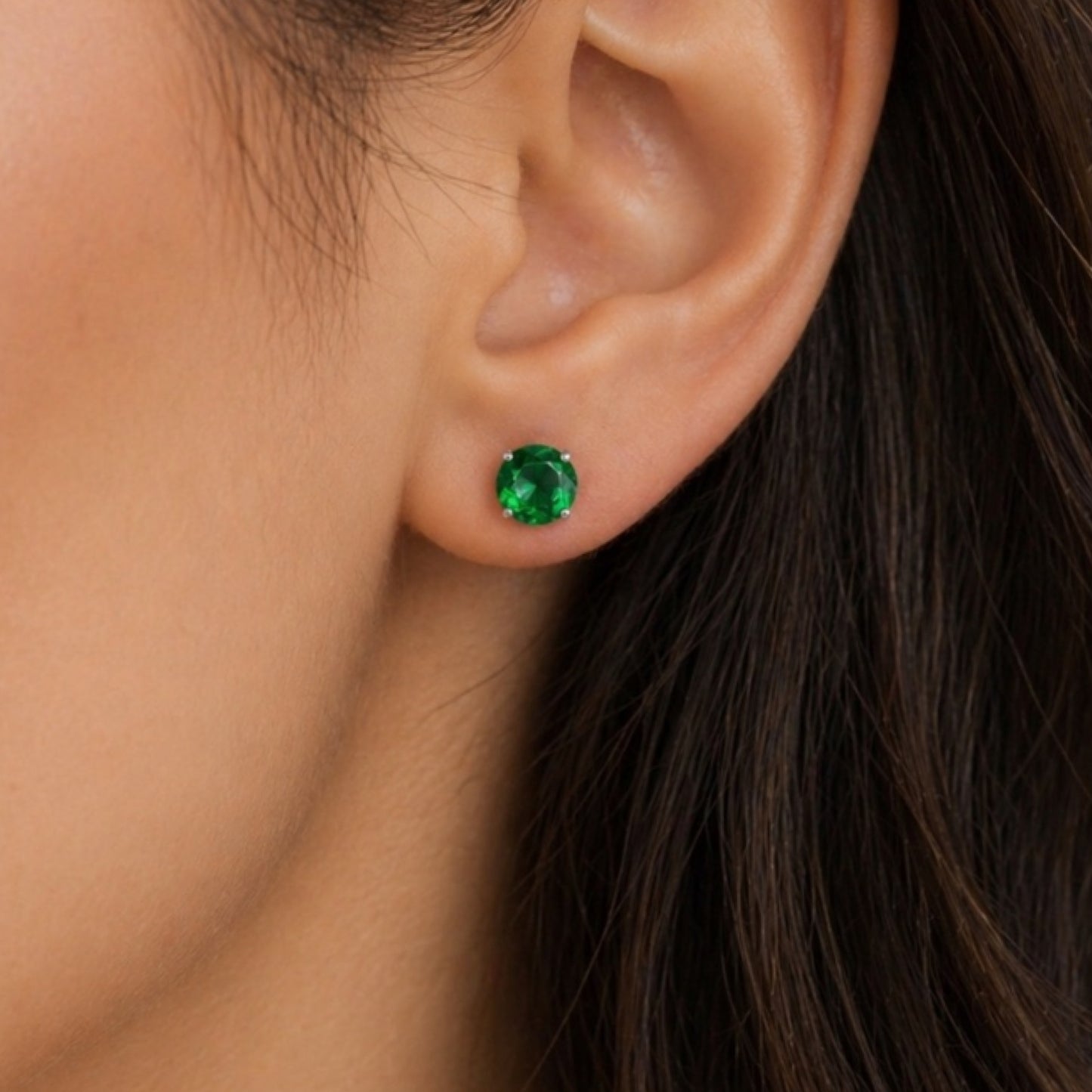 Emerald Green CZ Barbell Stud Earrings – 16G 6mm