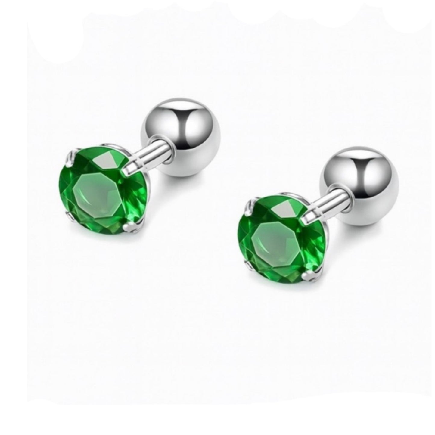 Emerald Green CZ Barbell Stud Earrings – 16G 6mm