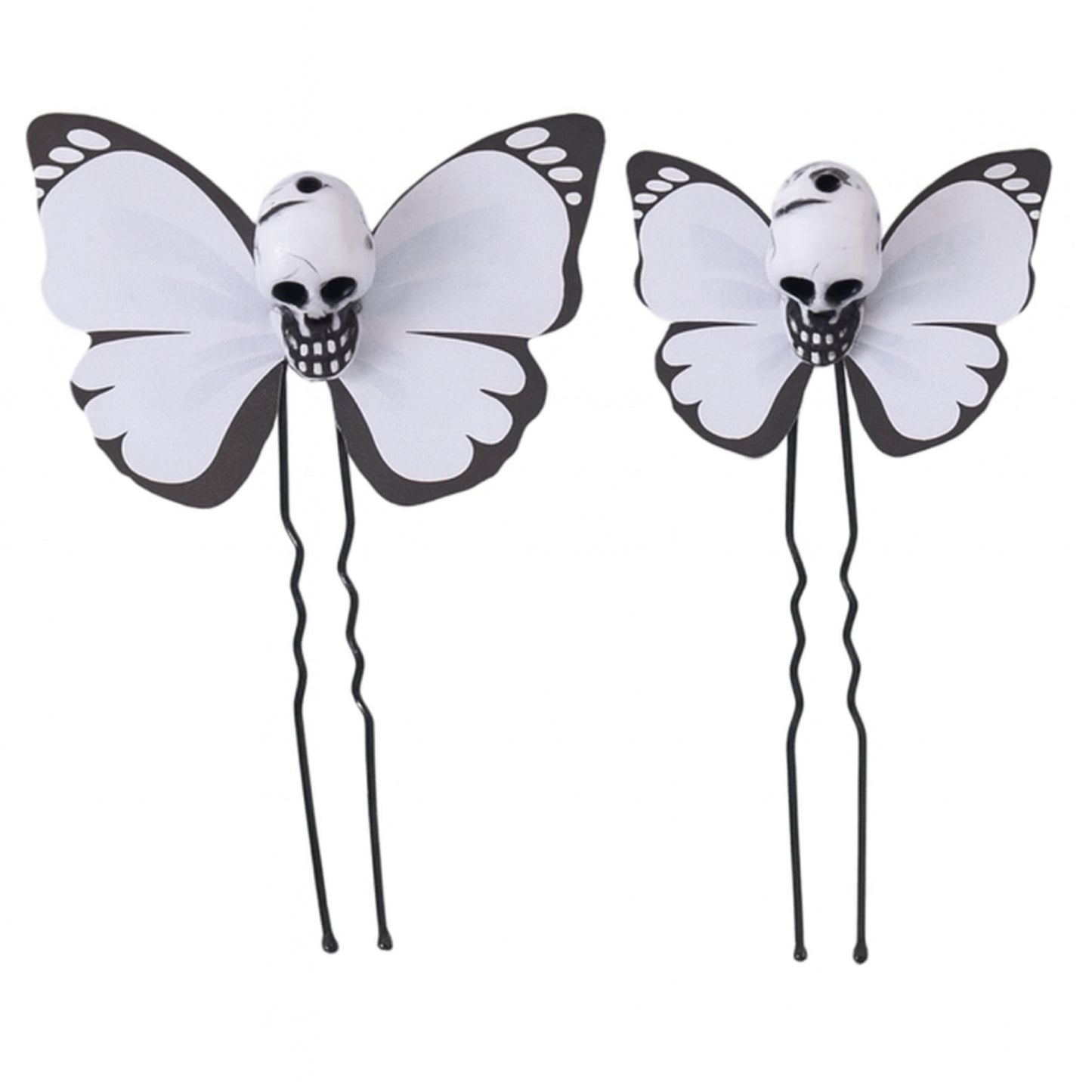 Goth Skull Butterfly Hair Pin Set White Black Halloween Cosplay Gothic Barrettes