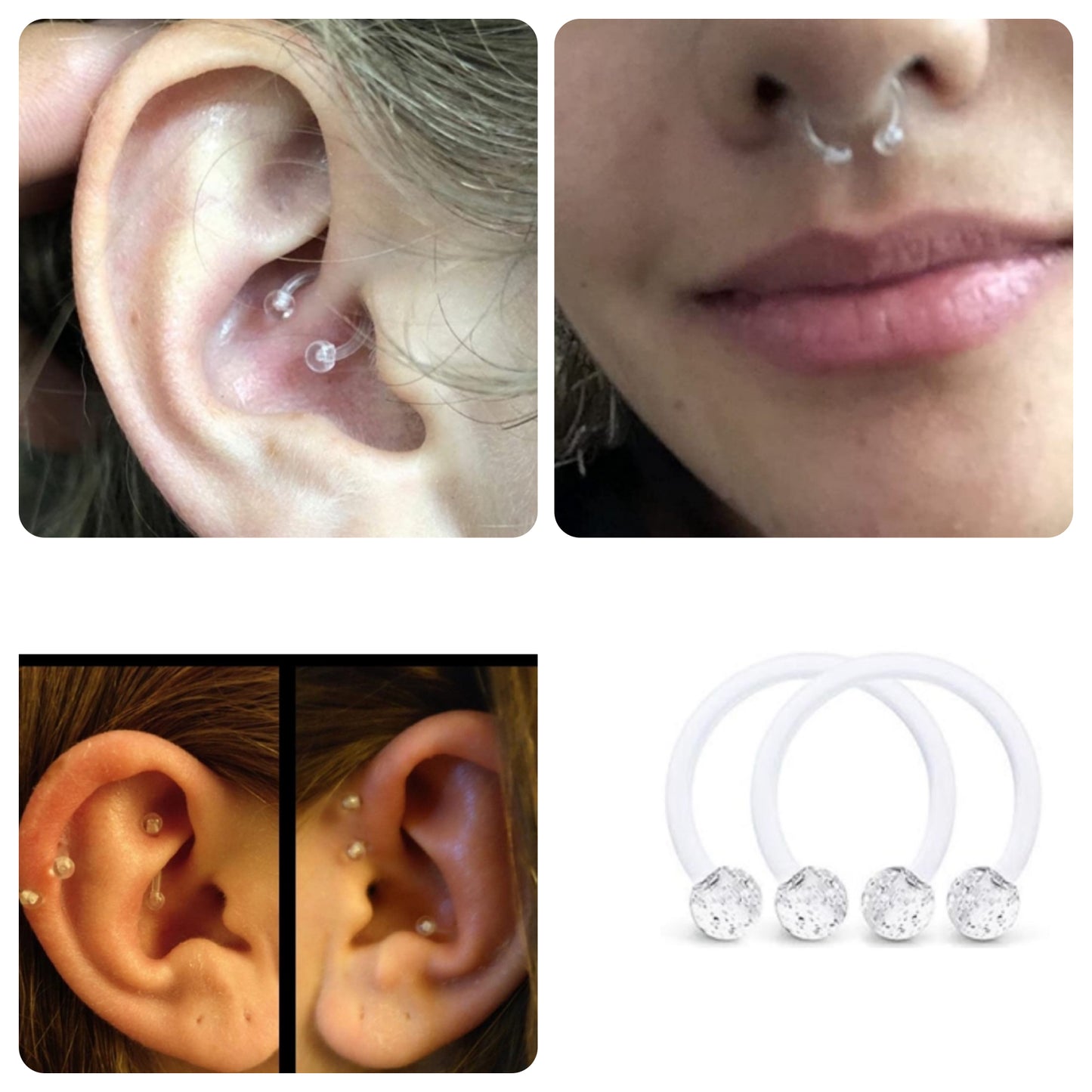 Clear Acrylic Curved Piercing Retainers | Sparkle Ball Ends | Horseshoe Barbell