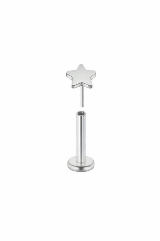 20G Stainless Steel Threadless Star Labret Stud | Hypoallergenic Flat Back Piercing