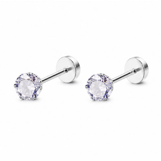 Light Purple CZ Stud Earrings – 4mm Flat Screw Back
