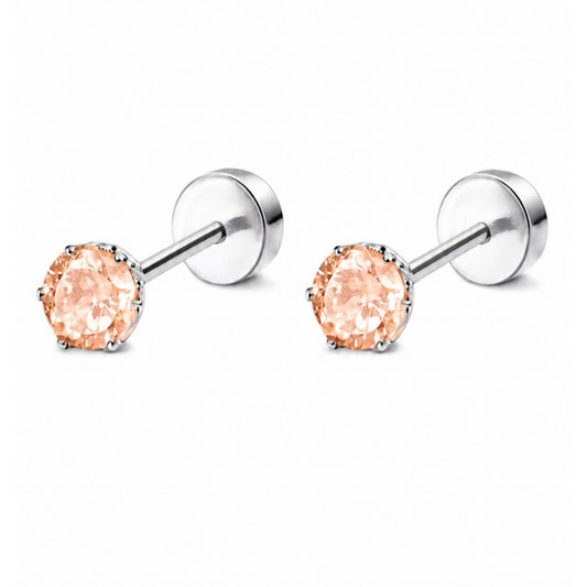 Light Orange CZ Stud Earrings – Flat Screw Back Studs