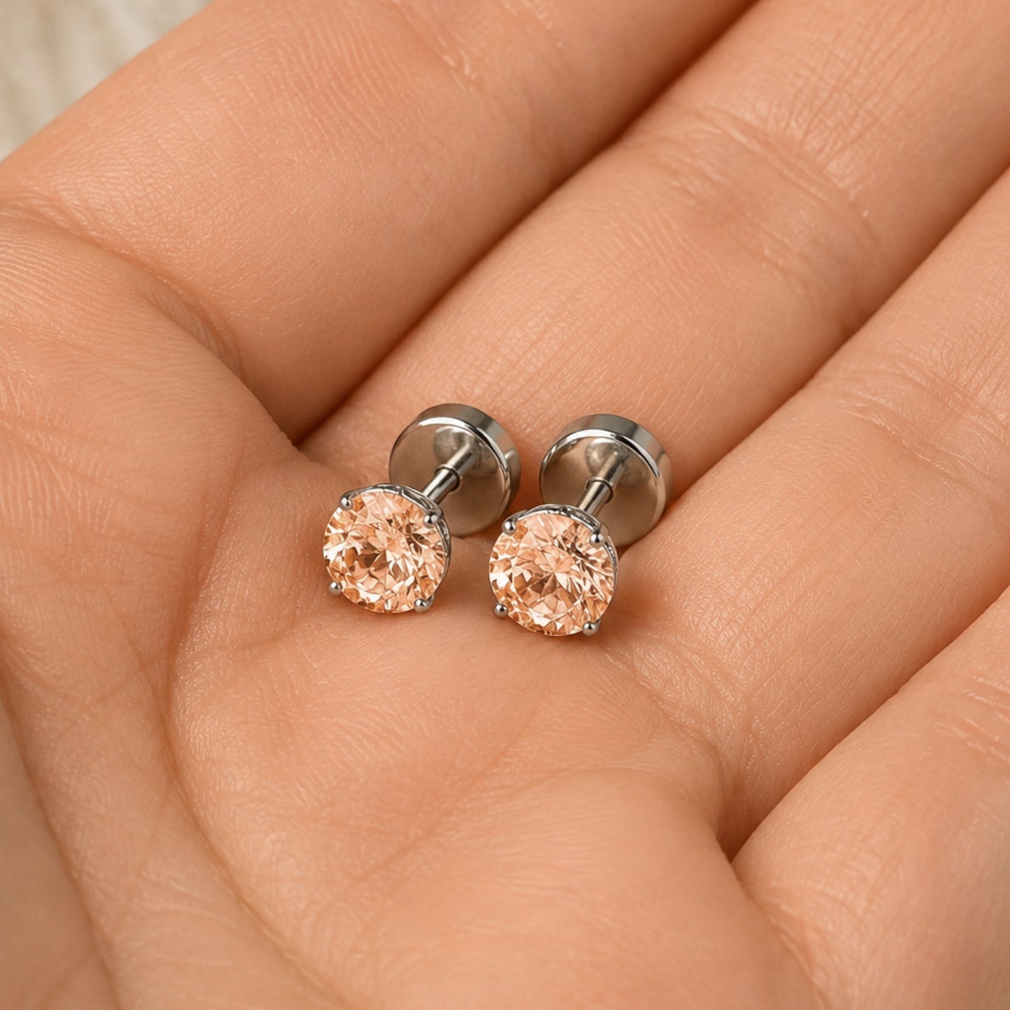 Light Orange CZ Stud Earrings – Flat Screw Back Studs