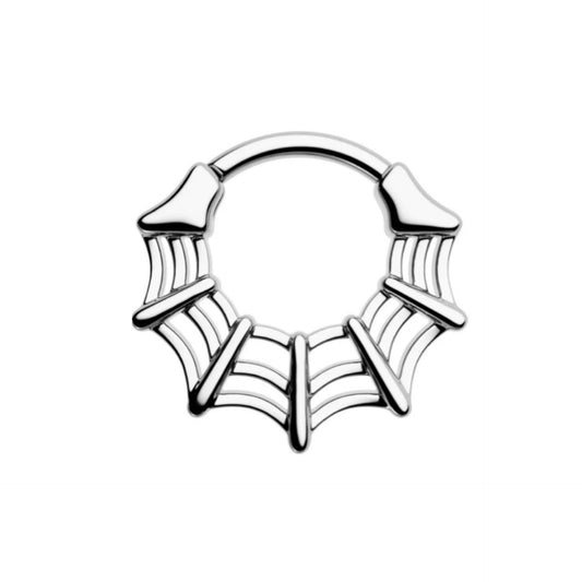 16G 10mm Silver Spider Web Septum Clicker Ring | Edgy Gothic Piercing Jewelry