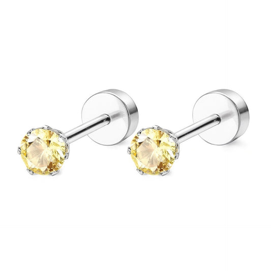 Light Yellow CZ Flat Back Stud Earrings