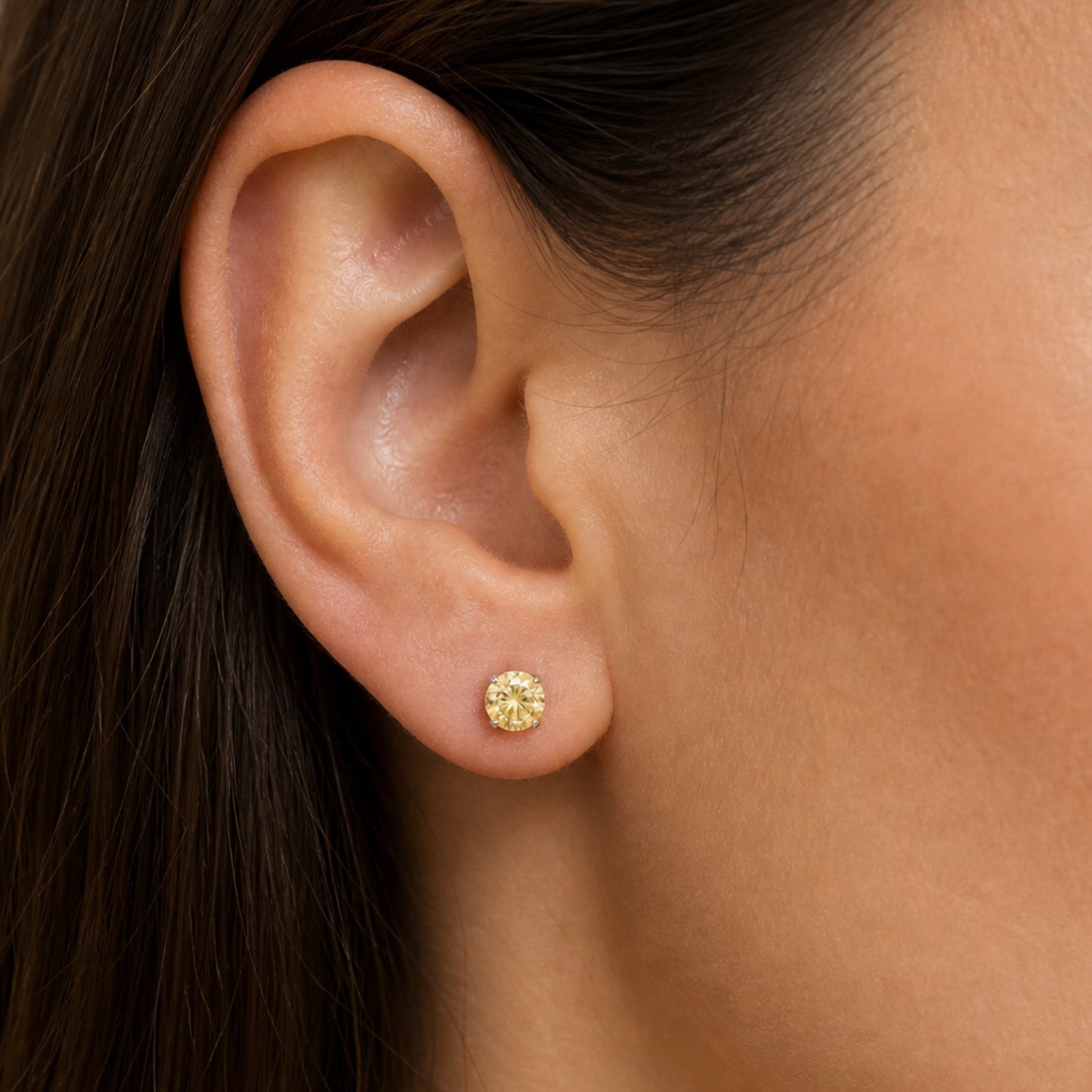Light Yellow CZ Flat Back Stud Earrings