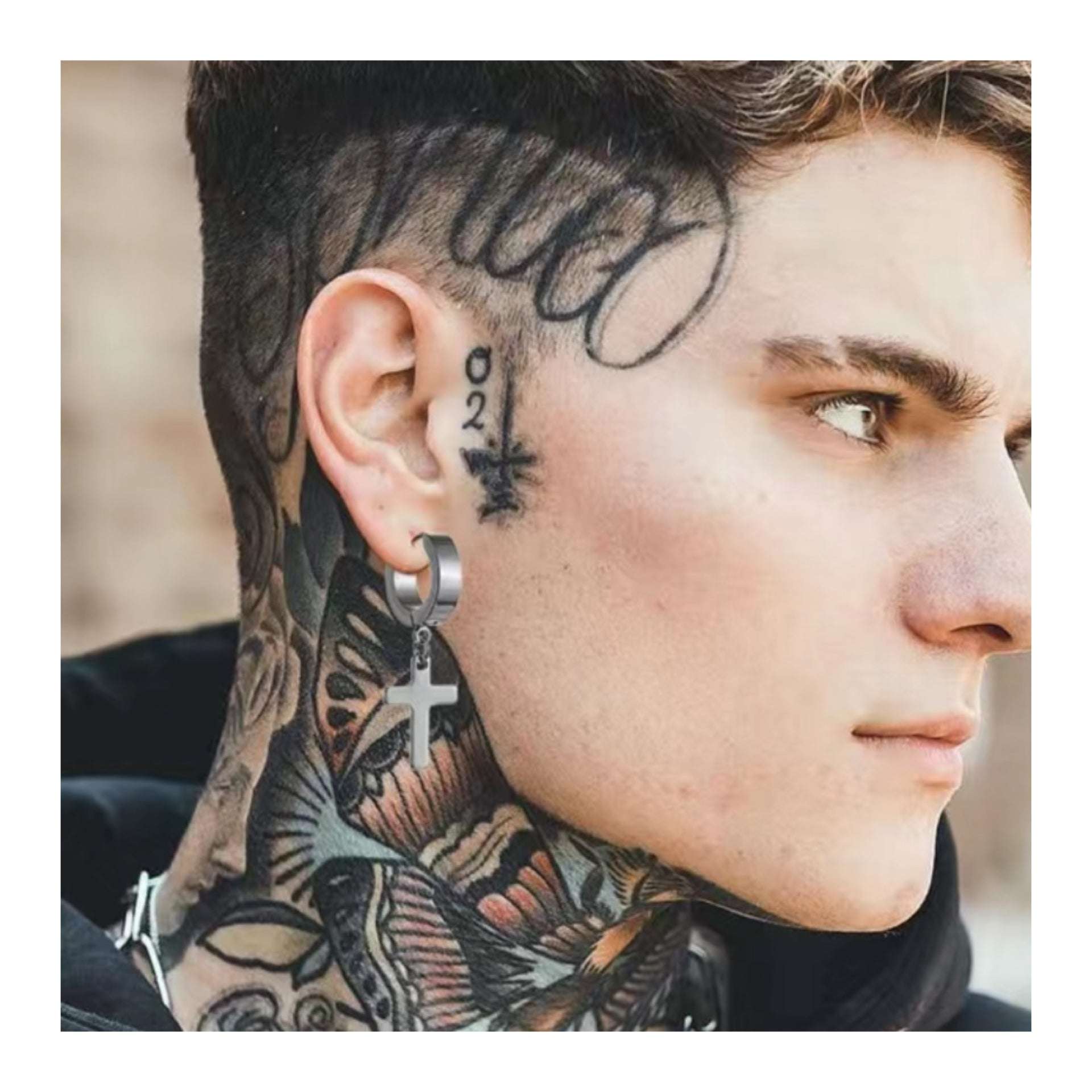 Cross Dangle Huggie Hoop Earrings | Stainless Steel Men Women Unisex Jewelry