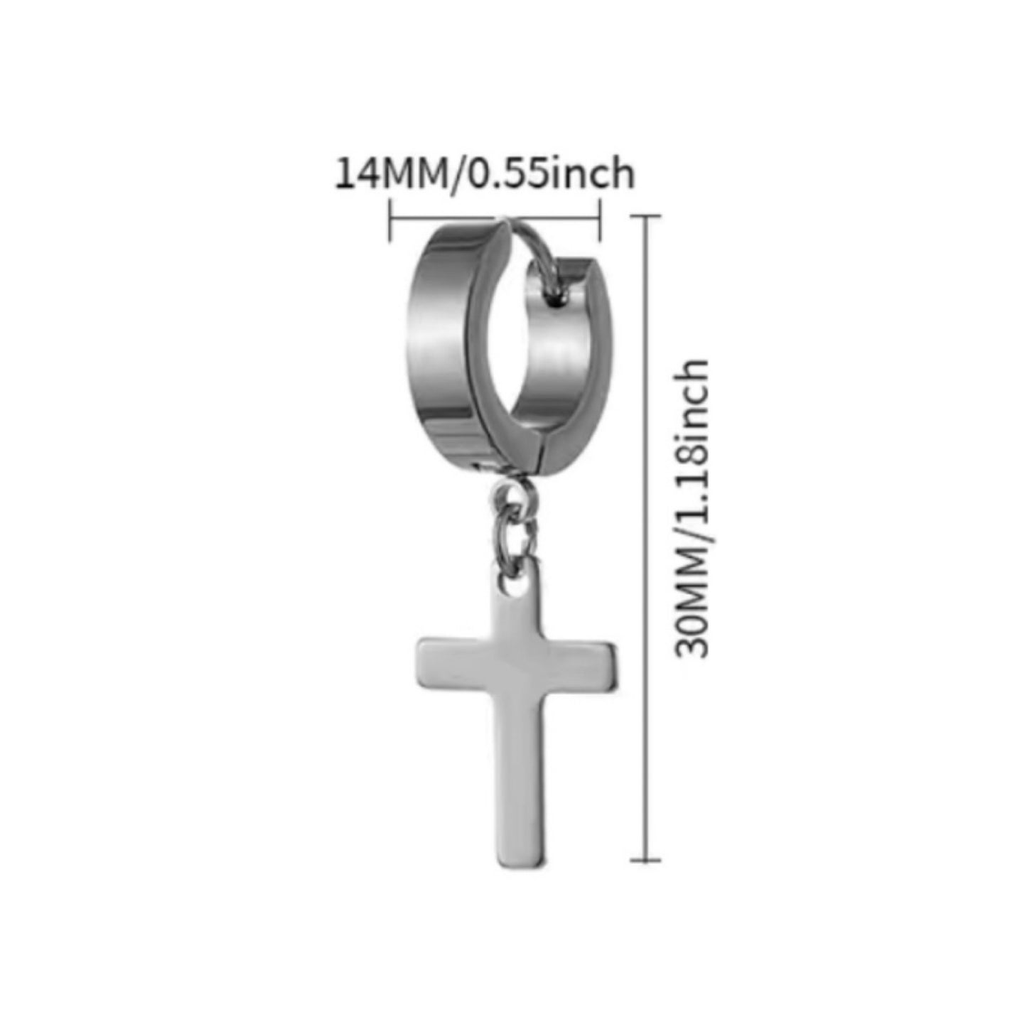 Cross Dangle Huggie Hoop Earrings | Stainless Steel Men Women Unisex Jewelry
