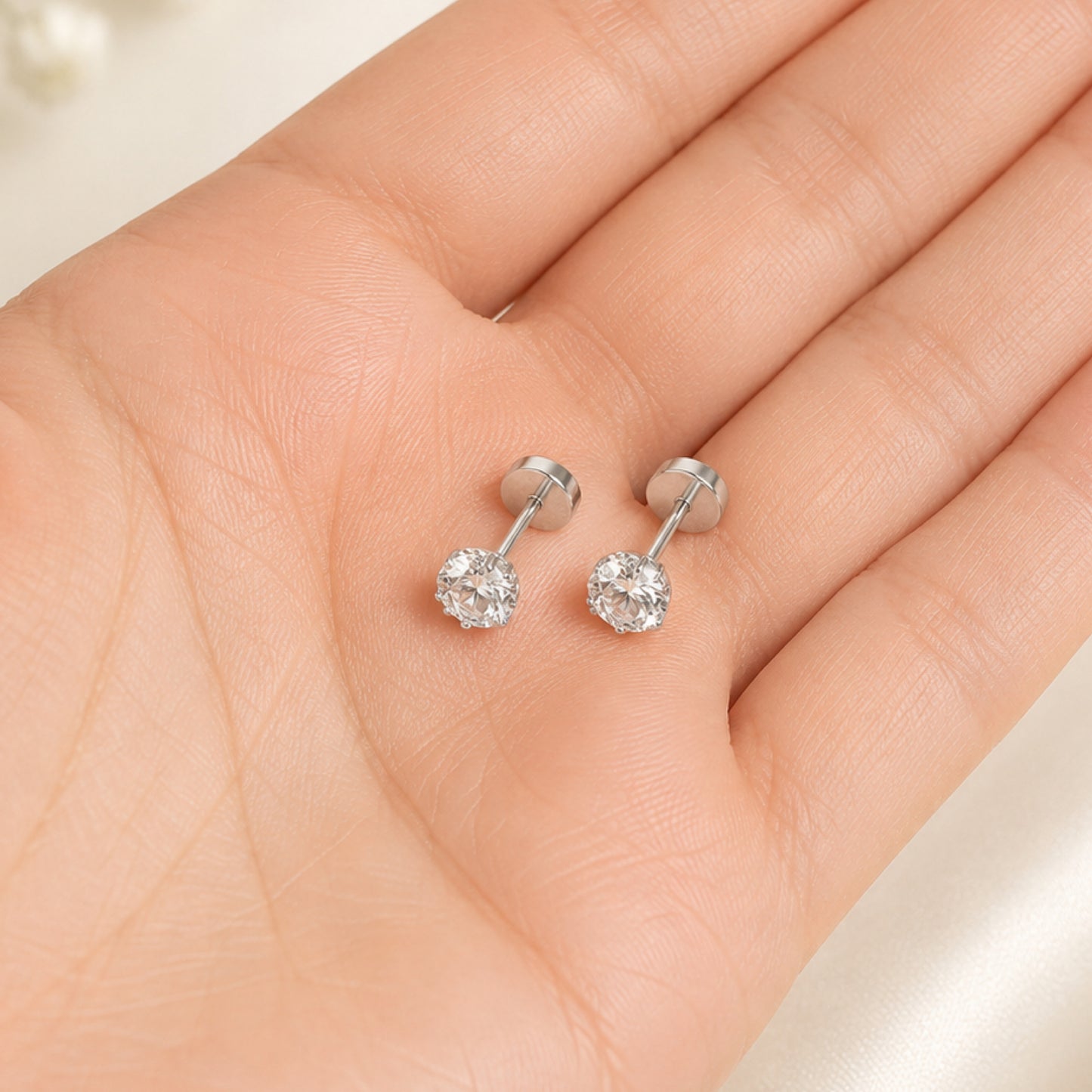 4mm Clear CZ Flat Back Stud Earrings