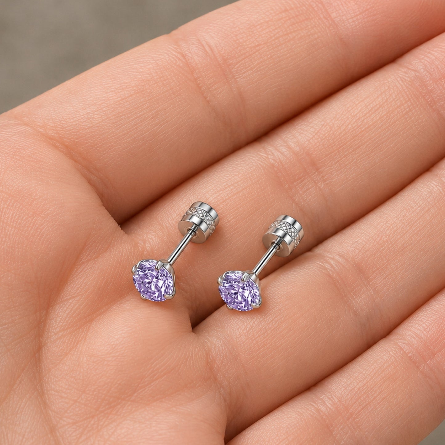 Light Purple CZ Double Ended  Screw Back Stud Earrings