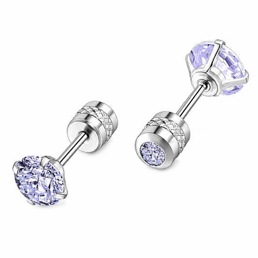 Light Purple CZ Double Ended  Screw Back Stud Earrings