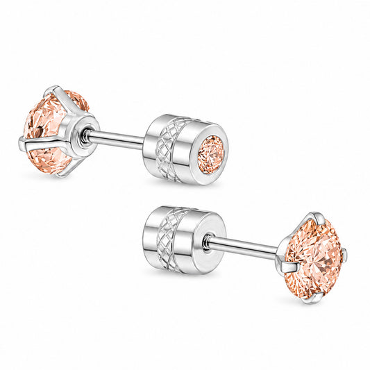 Light Peach Orange CZ Screw Back Stud Earrings
