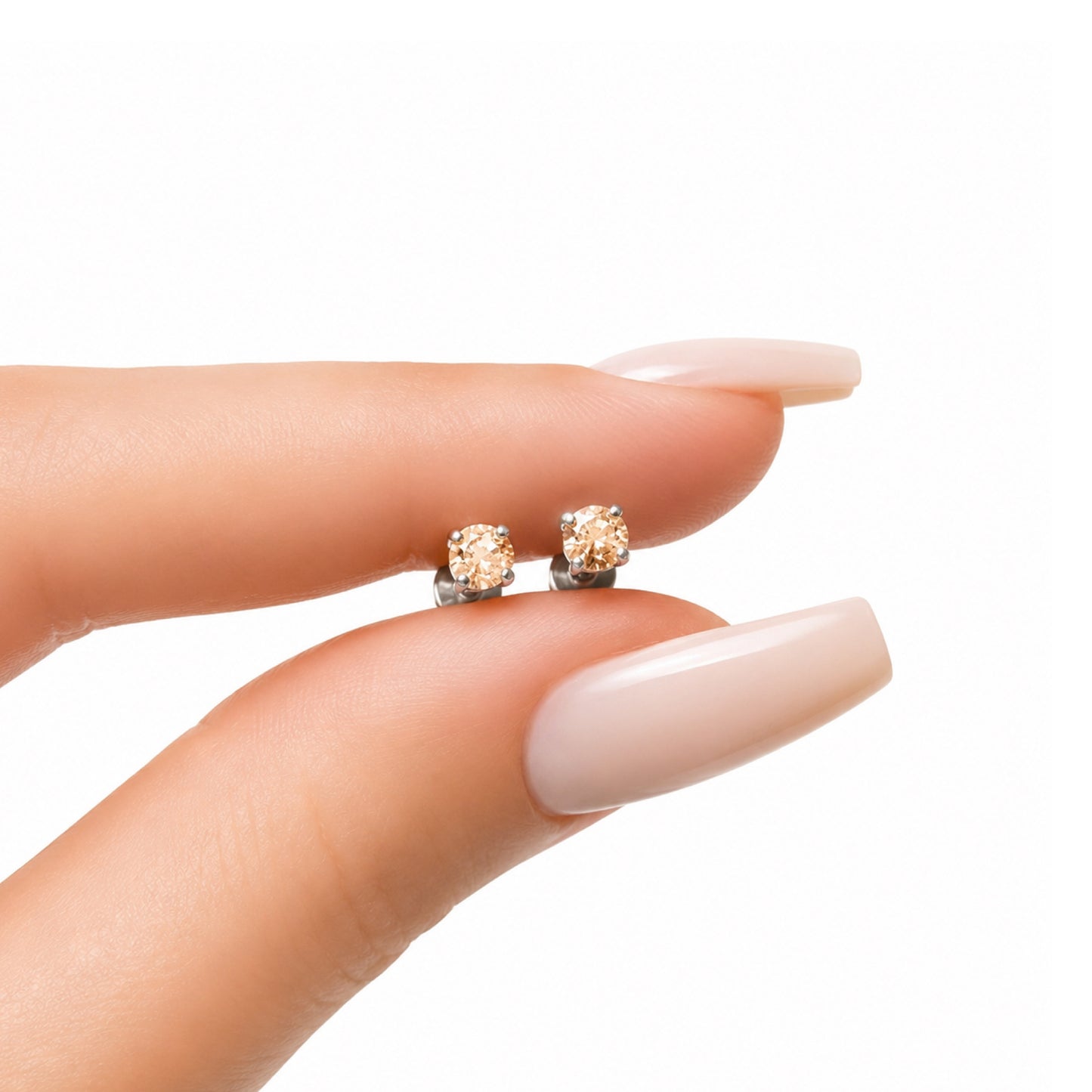 Light Peach Orange CZ Screw Back Stud Earrings