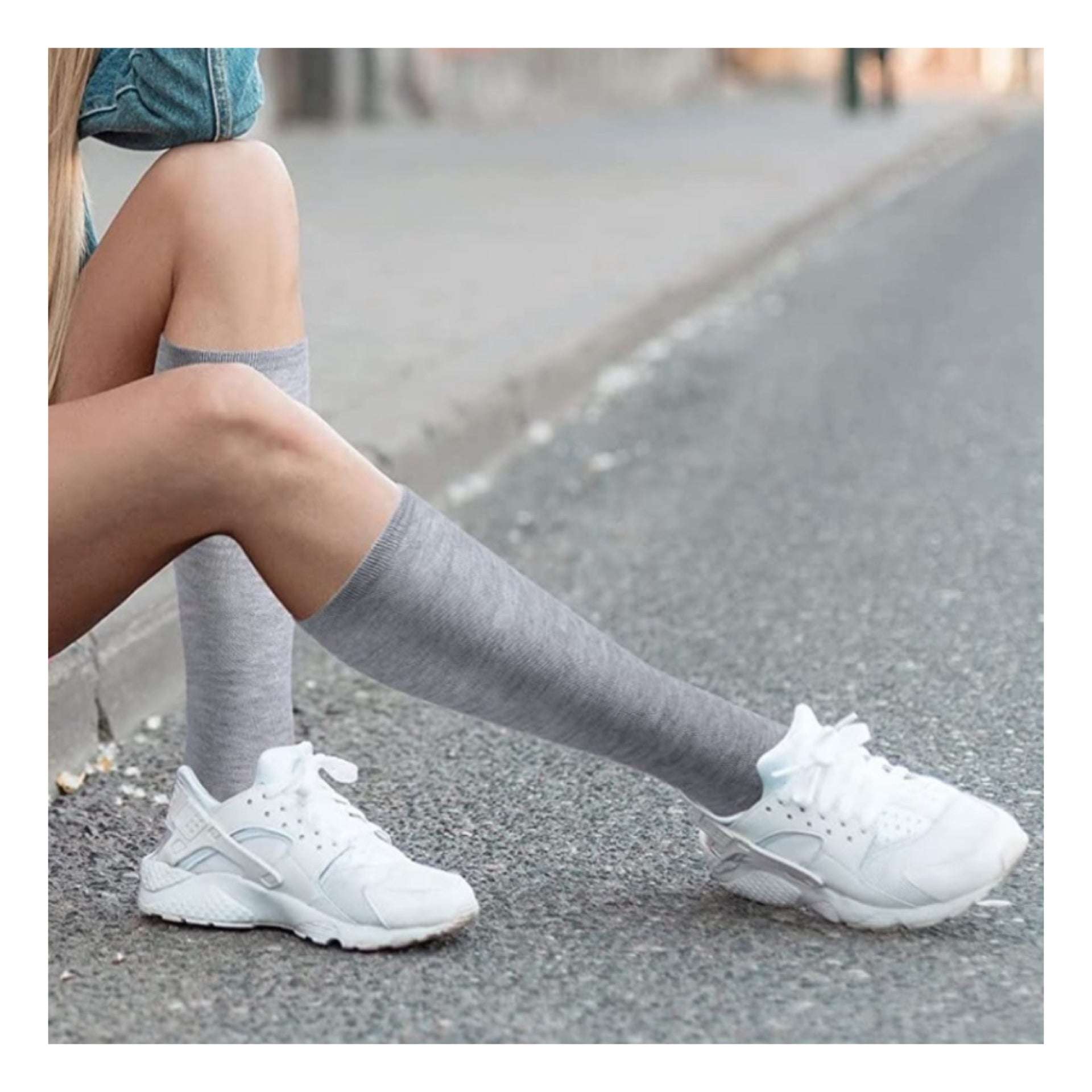Gray Knee High Socks | Over the Calf Long Athletic Casual Tube Socks