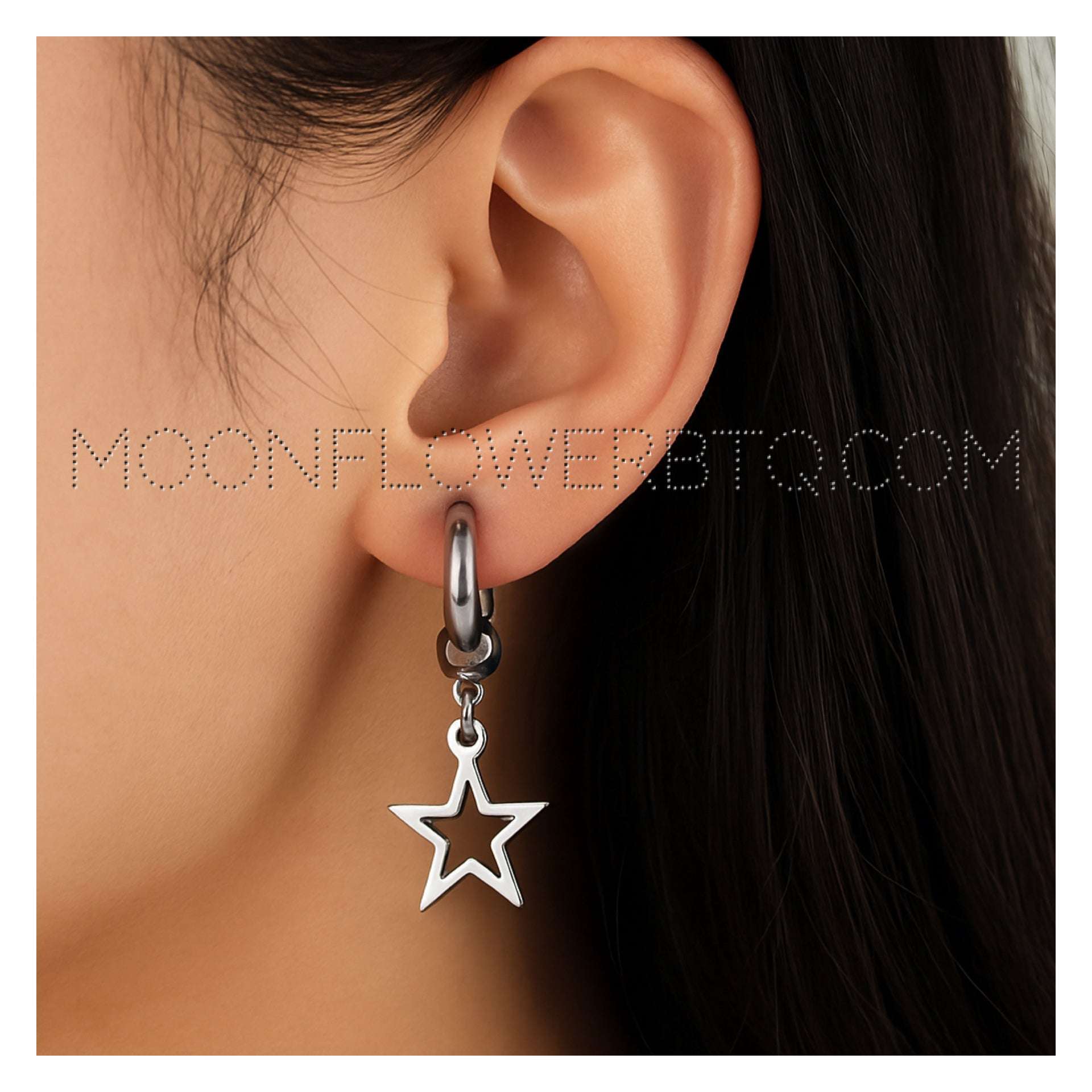 Star Dangle Hoop Earrings | 18G Stainless Steel Huggie Drop Charm | Punk Y2K Jewelry