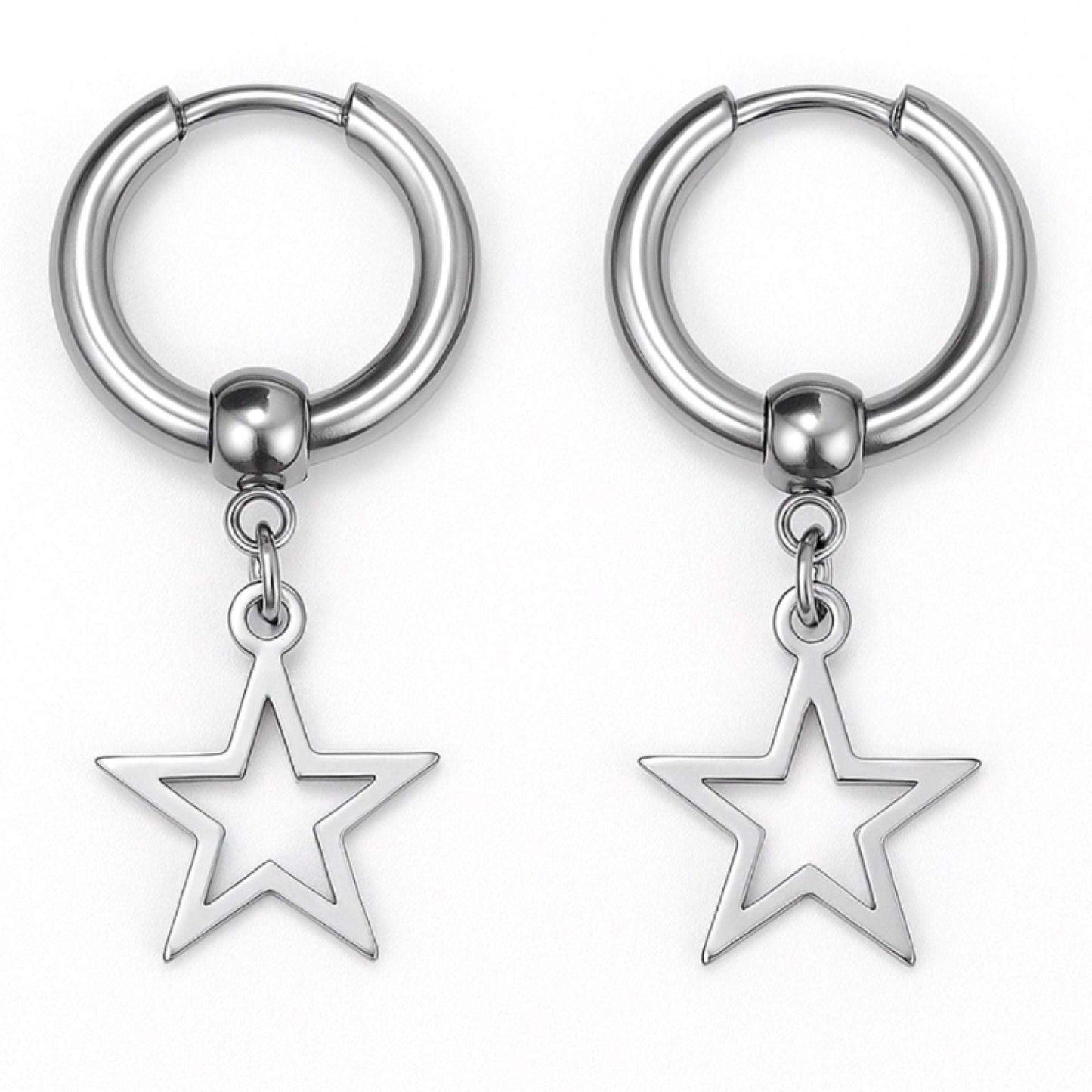 Star Dangle Hoop Earrings | 18G Stainless Steel Huggie Drop Charm | Punk Y2K Jewelry