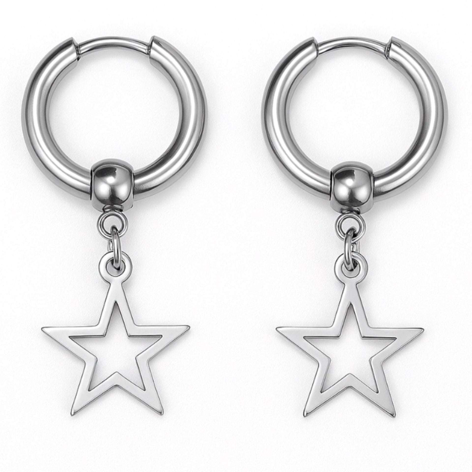 Star Dangle Hoop Earrings | 18G Stainless Steel Huggie Drop Charm | Punk Y2K Jewelry