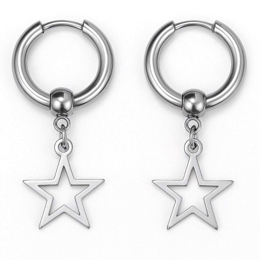 Star Dangle Hoop Earrings | 18G Stainless Steel Huggie Drop Charm | Punk Y2K Jewelry