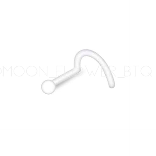 Clear Bioflex Nose Screw Retainer | 20G Hook Style Piercing Jewelry with Ball End