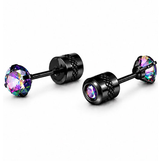 Black Rainbow CZ Double Ended Screw Back Stud Earrings – 5mm