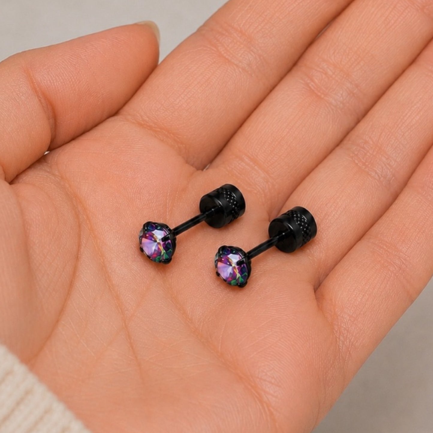 Black Rainbow CZ Double Ended Screw Back Stud Earrings – 5mm