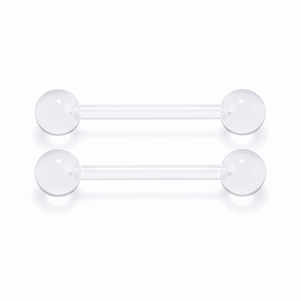 Clear Acrylic Nipple Rings | Barbell 14G 14mm |Hypoallergenic Retainer Barbells