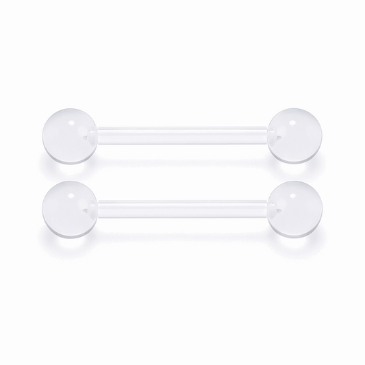 Clear Acrylic Nipple Rings | Barbell 14G 14mm |Hypoallergenic Retainer Barbells