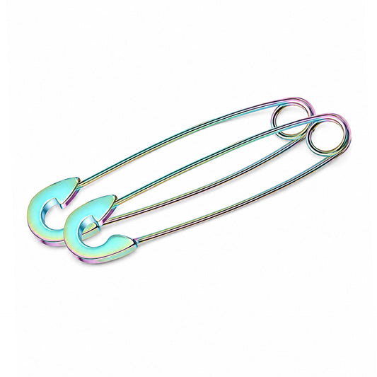 Rainbow Oil Slick Punk Safety Pin Earrings
