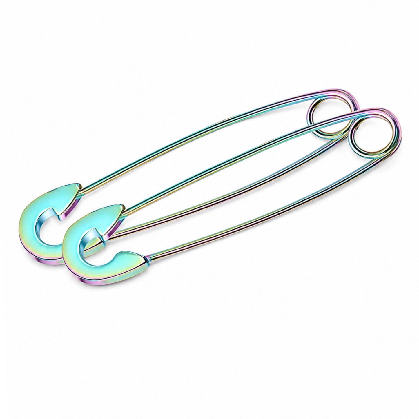 Rainbow Oil Slick Punk Safety Pin Earrings