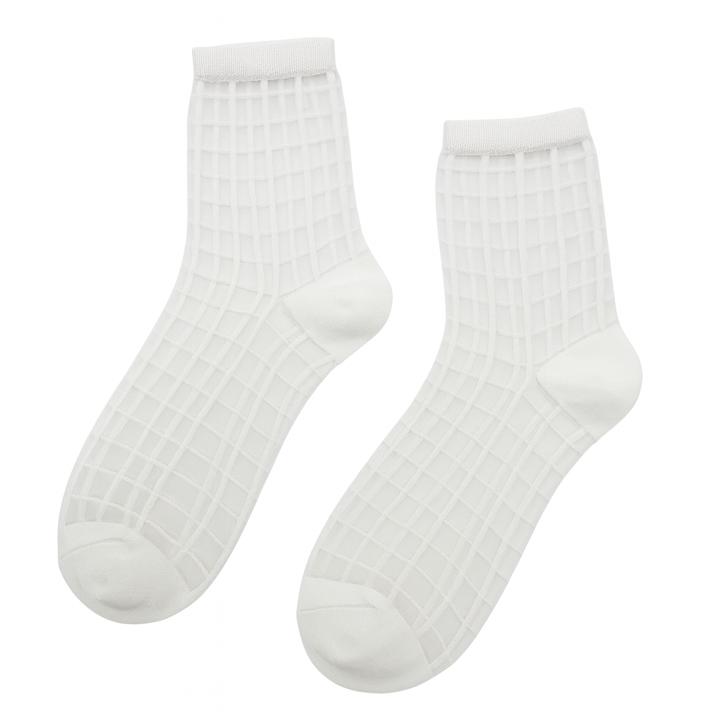 White Mesh Grid Ankle Socks | Women’s Sheer Fashion Crew Socks