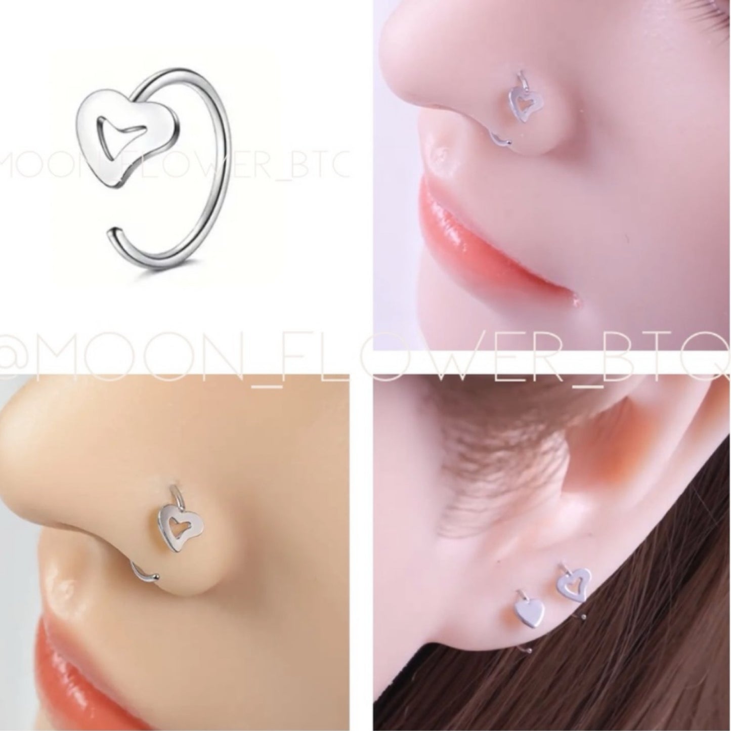 Heart Nose Hoop Ring 20G Stainless Steel – Silver Tone Cartilage & Nostril Jewelry